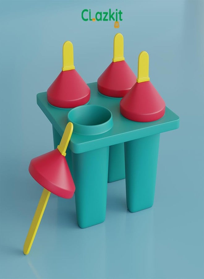 Clazkit Plastic 4 Cavity Reusable Ice Pop Makers, Homemade Popsicle/Frozen Ice Cream/Kulfi Candy for Children & Adults Set of 1 - Multicolor, 11L x 11W x 15H cm - Image 5