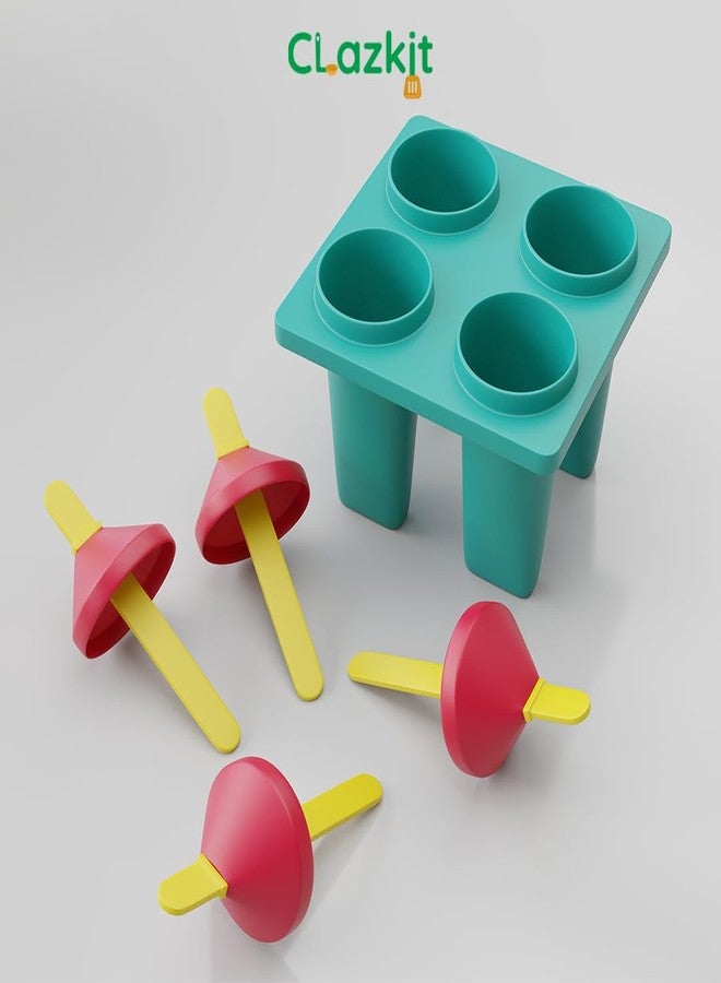 Clazkit Plastic 4 Cavity Reusable Ice Pop Makers, Homemade Popsicle/Frozen Ice Cream/Kulfi Candy for Children & Adults Set of 1 - Multicolor, 11L x 11W x 15H cm - Image 3