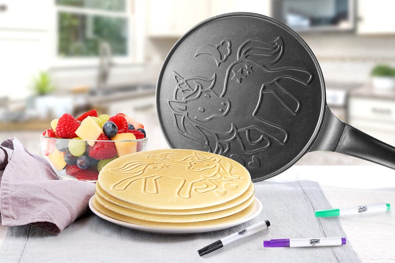 CucinaPro CucinaPro Large 10" Unicorn Pancake Pan - Nonstick Skillet with Set of 6 Edible Food Markers for Decorating Pancakes, Aluminum, Electric and Gas Stovetop Compatible  - Image 4