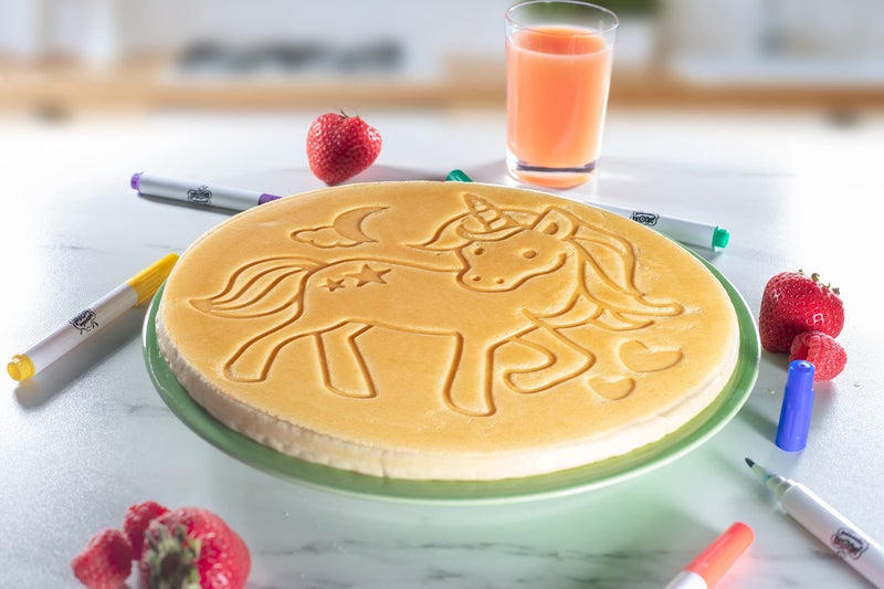 CucinaPro CucinaPro Large 10" Unicorn Pancake Pan - Nonstick Skillet with Set of 6 Edible Food Markers for Decorating Pancakes, Aluminum, Electric and Gas Stovetop Compatible  - Image 5