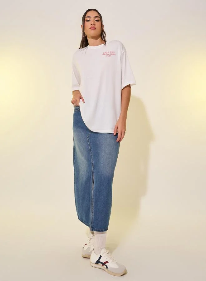 Take Two Women White Oversized Embroidered Slogan T-Shirt