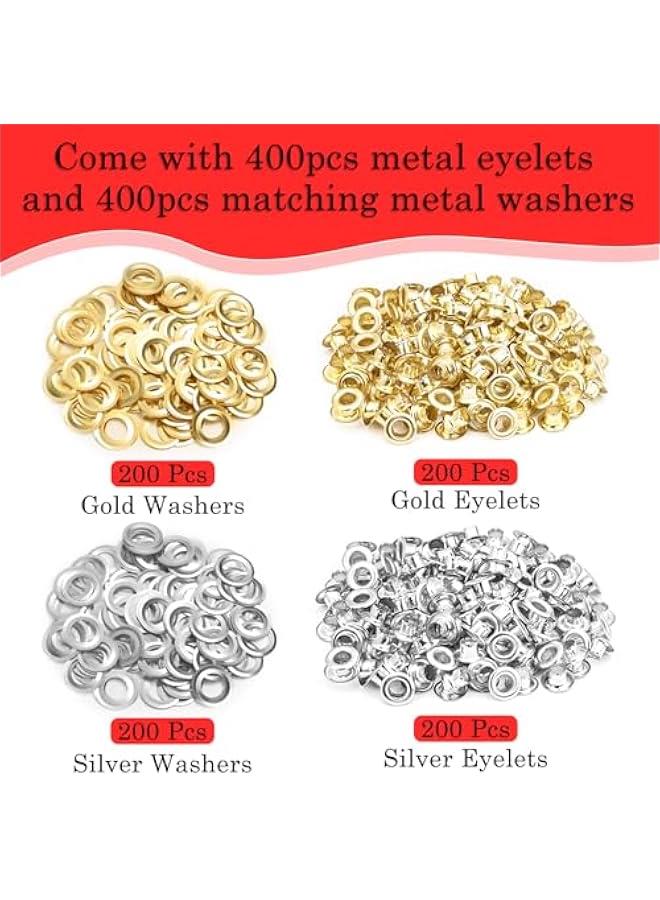 Arabest 803Pcs Grommet Eyelet Pliers Kit, 1/4 Inch 6mm(Inside Diameter) Grommet Tool Kit with 800 Metal Eyelets with Washers in Gold and Silver, Eyelet Grommet Hand Press kit for Leather/Belt/Shoes/Crafts - Image 5
