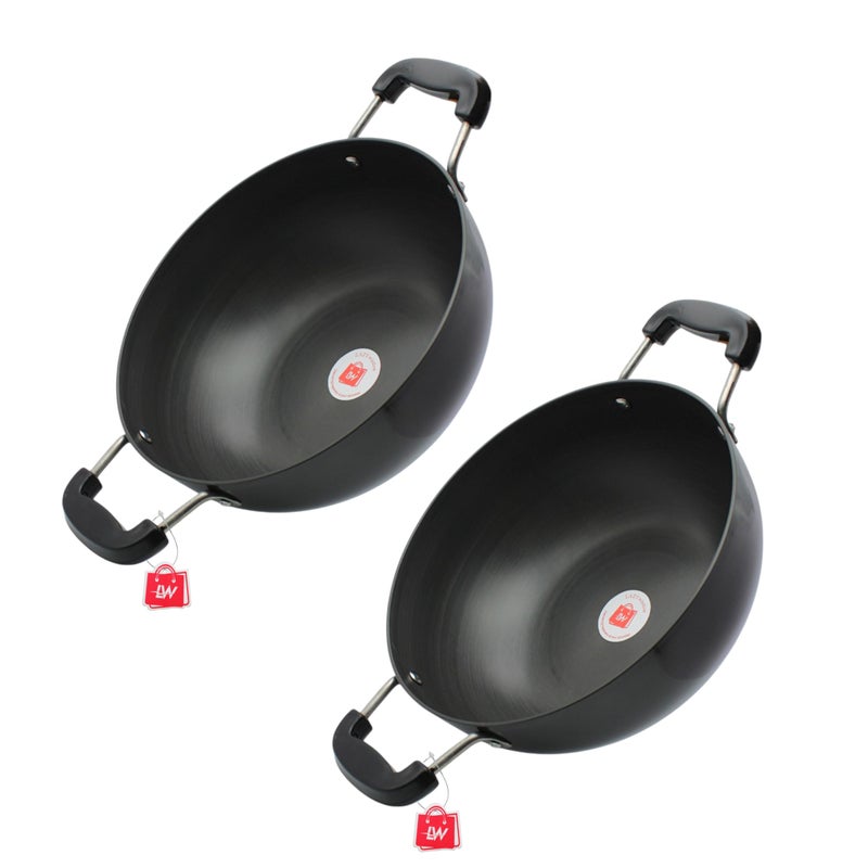 LAZYwindow Hard Anodized Kadhai with Induction Base, 25.5 cm, 3 Litre, Black Pack of 2 - Image 1
