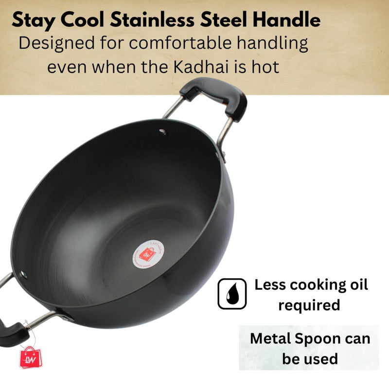 LAZYwindow Hard Anodized Kadhai with Induction Base, 25.5 cm, 3 Litre, Black Pack of 2 - Image 5
