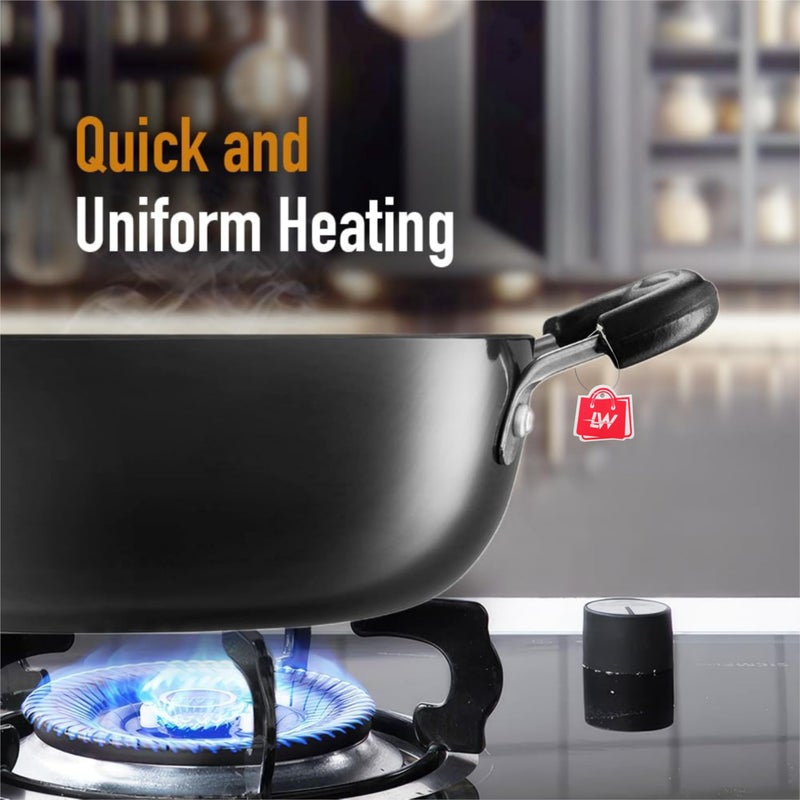 LAZYwindow Hard Anodized Kadhai with Induction Base, 25.5 cm, 3 Litre, Black Pack of 2 - Image 2