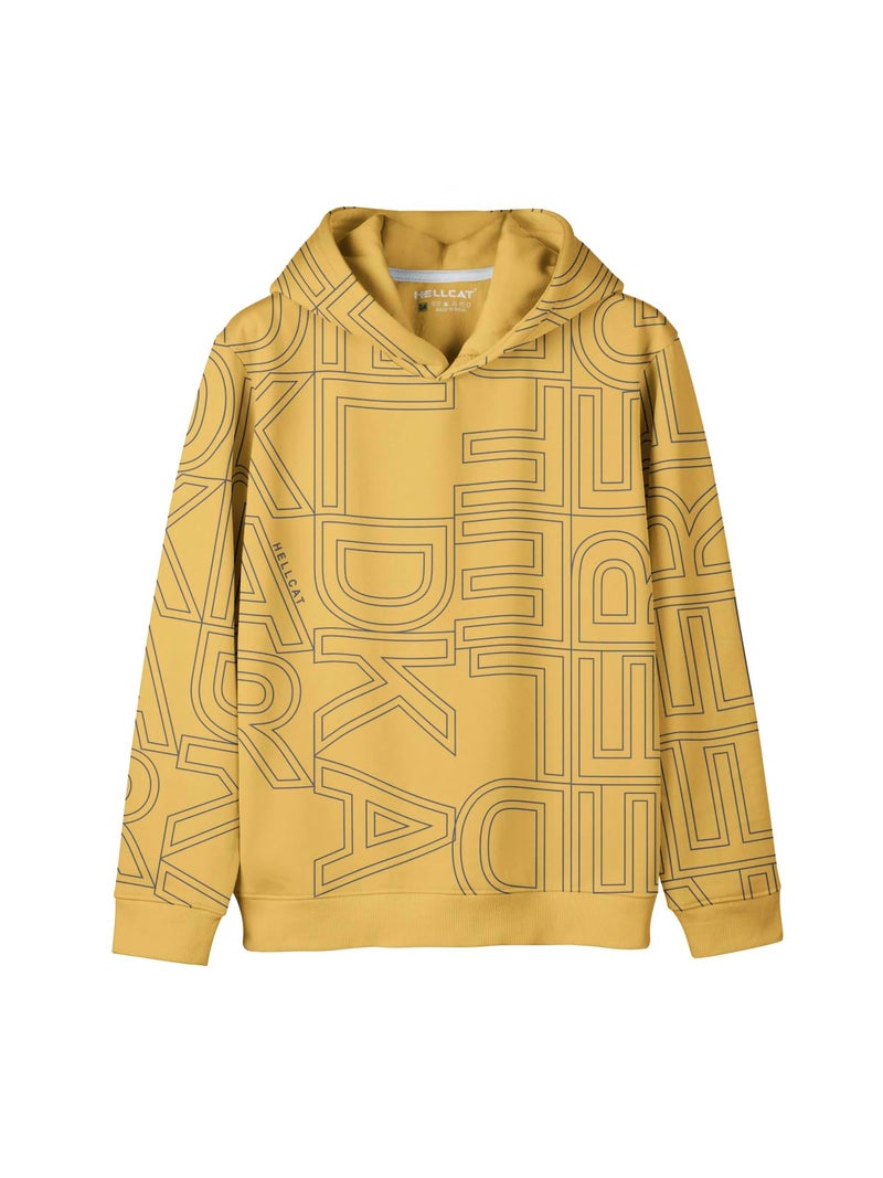 HELLCAT Trendy Printed Cotton Blend Hoodie Sweatshirt for Boys_Yellow_15-16 Years - Image 1