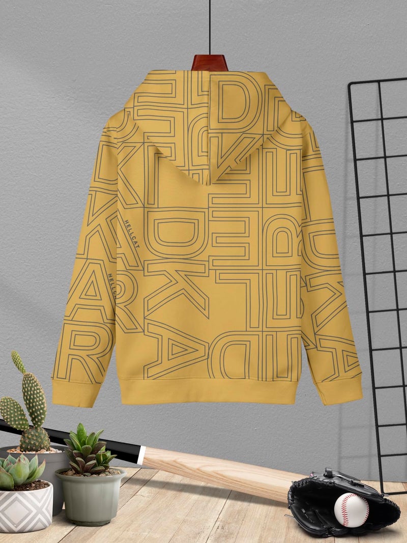 HELLCAT Trendy Printed Cotton Blend Hoodie Sweatshirt for Boys_Yellow_15-16 Years - Image 3