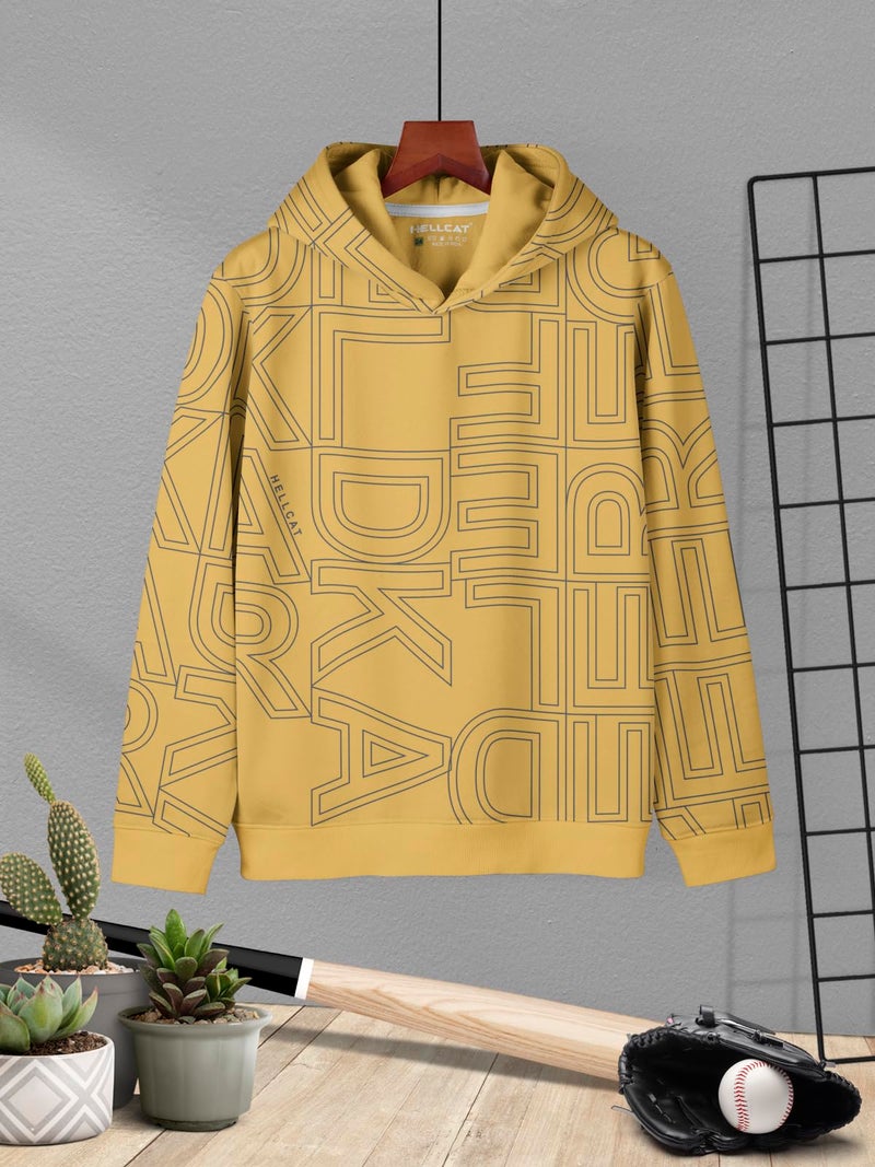 HELLCAT Trendy Printed Cotton Blend Hoodie Sweatshirt for Boys_Yellow_15-16 Years - Image 2