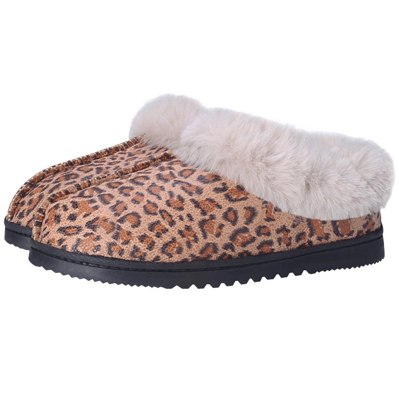 UBXRIN Womens Fuzzy Memory Foam Slippers Boots Cozy Faux Fur House Shoes Indoor Outdoor Rubber Sole Anti-Skid,Cheetah US7-8 - Image 1