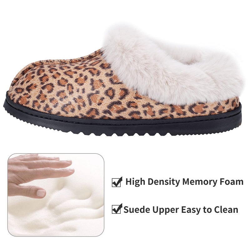 UBXRIN Womens Fuzzy Memory Foam Slippers Boots Cozy Faux Fur House Shoes Indoor Outdoor Rubber Sole Anti-Skid,Cheetah US7-8 - Image 2