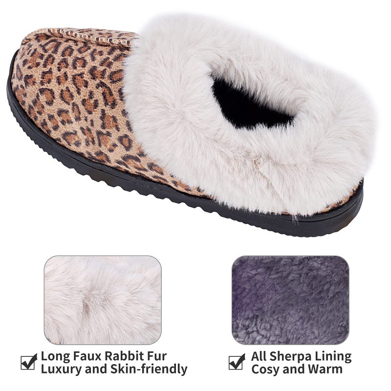 UBXRIN Womens Fuzzy Memory Foam Slippers Boots Cozy Faux Fur House Shoes Indoor Outdoor Rubber Sole Anti-Skid,Cheetah US7-8 - Image 3