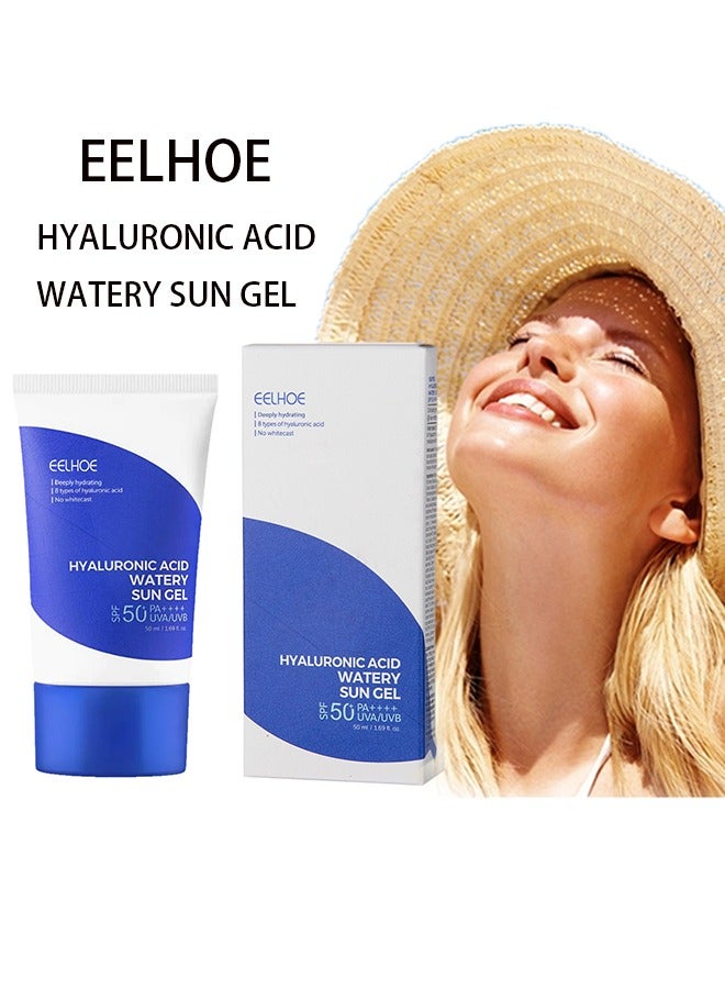 EELHOE Hyaluronic Acid Watery Sun Gel Spf50+ Pa++++ 50ml, Natural Moisturizing Sunscreen, Sun Protection Cream for Face,Water Resistant and Non-Greasy Sunscreen, Against Uva&Uvb Radiation - Image 1