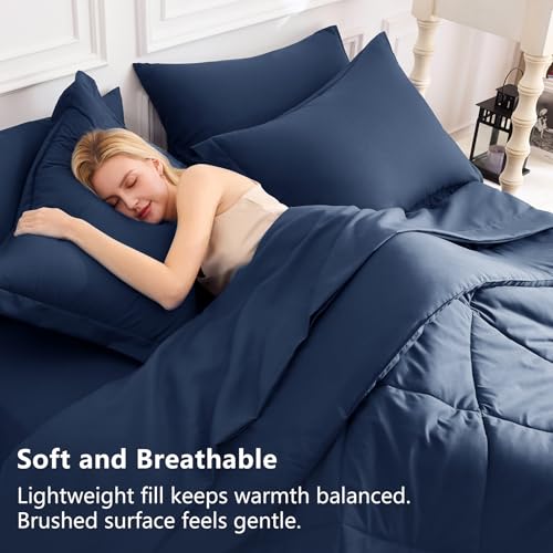 CozyLux Oversized King Comforter Set Navy Blue, 7 Pieces Bed in a Bag Comforter Set with Sheets Luxury Bed Set for All Seasons, Bedding Set with Down Alternative Comforter, Sheets, Pillowcases & Shams - Image 3