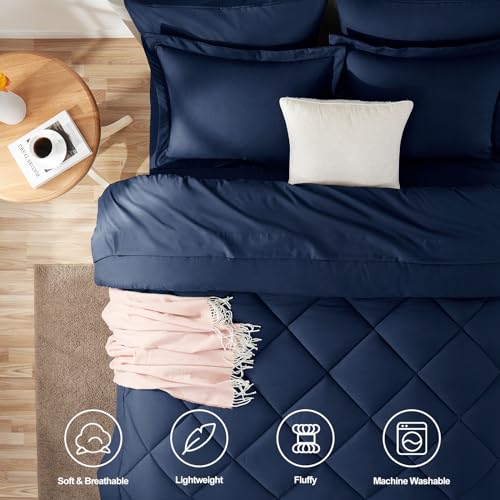 CozyLux Oversized King Comforter Set Navy Blue, 7 Pieces Bed in a Bag Comforter Set with Sheets Luxury Bed Set for All Seasons, Bedding Set with Down Alternative Comforter, Sheets, Pillowcases & Shams - Image 2