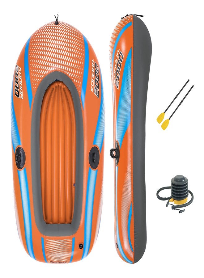 أتش2أو جو طقم قارب H2O GO Kondor 2000 - 6'1" × 38" - يتسع لطفل واحد وشخص بالغ واحد، برتقالي وأزرق، قارب مائي عائلي من Bestway، رياضات مائية، حبل ربط أمامي، مناسب للأعمار من 6 سنوات فما فوق، سعة وزن 210 رطل - Image 2