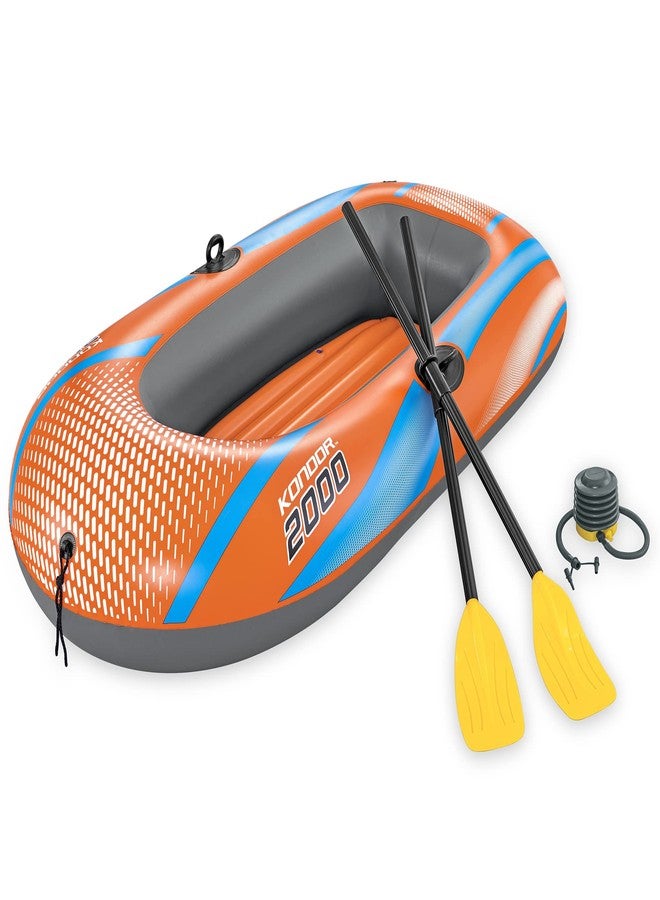 أتش2أو جو طقم قارب H2O GO Kondor 2000 - 6'1" × 38" - يتسع لطفل واحد وشخص بالغ واحد، برتقالي وأزرق، قارب مائي عائلي من Bestway، رياضات مائية، حبل ربط أمامي، مناسب للأعمار من 6 سنوات فما فوق، سعة وزن 210 رطل - Image 1