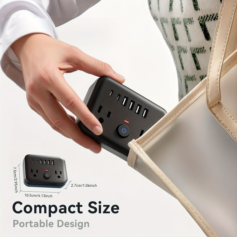2 قطع مشترك طاقة أسود صغير محمول 8 في 1 2 مآخذ 4 USB 2 USB C - Image 5