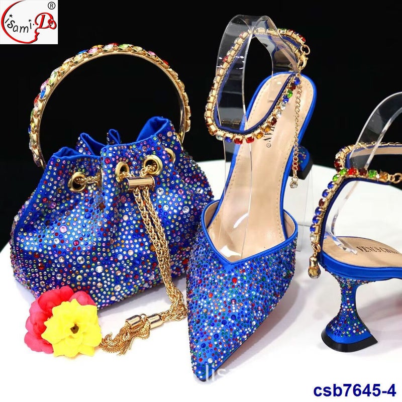 Evening With Rhinestone Pointed Shoes Top Elastic Sandals With Inlaid Colored Small Flash Diamond Cloth Bag Style Hand Bag Suit - Image 1