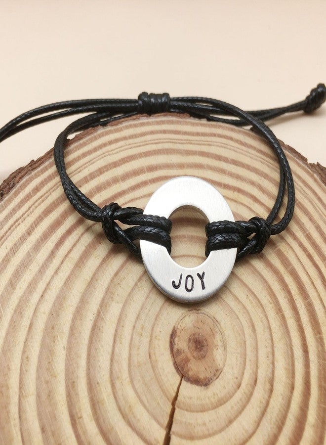 JUCARA Hand Stamp Washer Word Bracelet Handmade Inspirational Word Bracelets Word Bracelet for Women Men (JOY) - Image 3