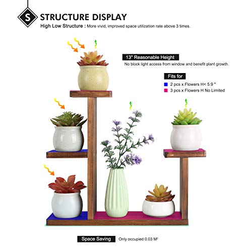 COOGOU Wood Desktop Plant Stand Indoor Small Windowsill Flower Shelf Tabletop Plant Shelf Holder Display Rack for Succulent Herb in Living Room Office - Image 5
