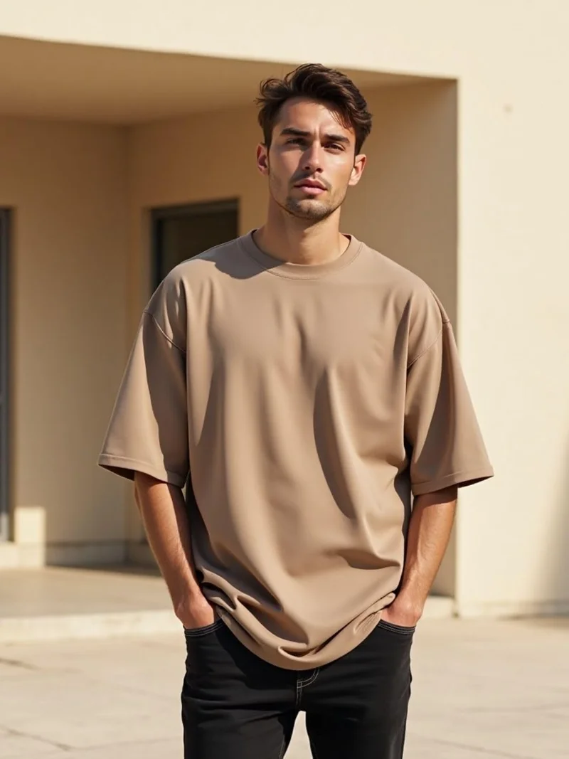 NOBERO  Men's Solid Oversized Loose Fit T-Shirt for Men | Best Price UAE