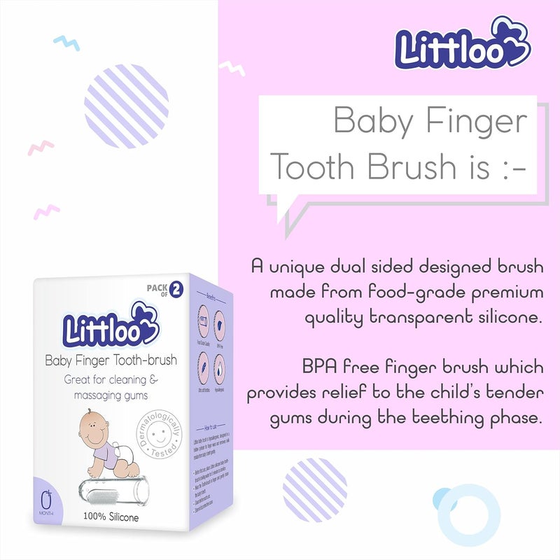 LITTLOO Silicone Baby Finger Toothbrush, Great for Massaging & Cleaning Gums, BPA-Free, Travel-Friendly Oral Care, Use Soft Brush For Kids & New Born Baby, Kids Finger Toothbrushes (Pack of 2) - Image 2