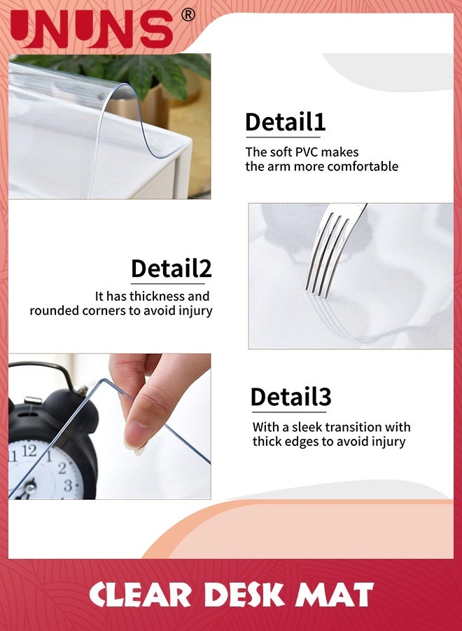 UNUNS Clear Desk Mat,Non-Slip PVC Clear Desk Pad,Desk Protector Mat with Round Edge,Heat Resistant Waterproof Clear Desk Writing Mat Desk Table Protector for Home and Office,40x100cm - Image 3