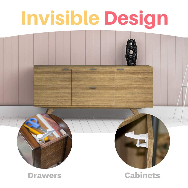 Inaya Cabinet Locks Baby Proofing - Child Proof Drawer Locks - Child Safety Cabinet Latches with 3M Adhesive Easy Installation - No Drilling or Extra Screws (8 Pack) - Image 2
