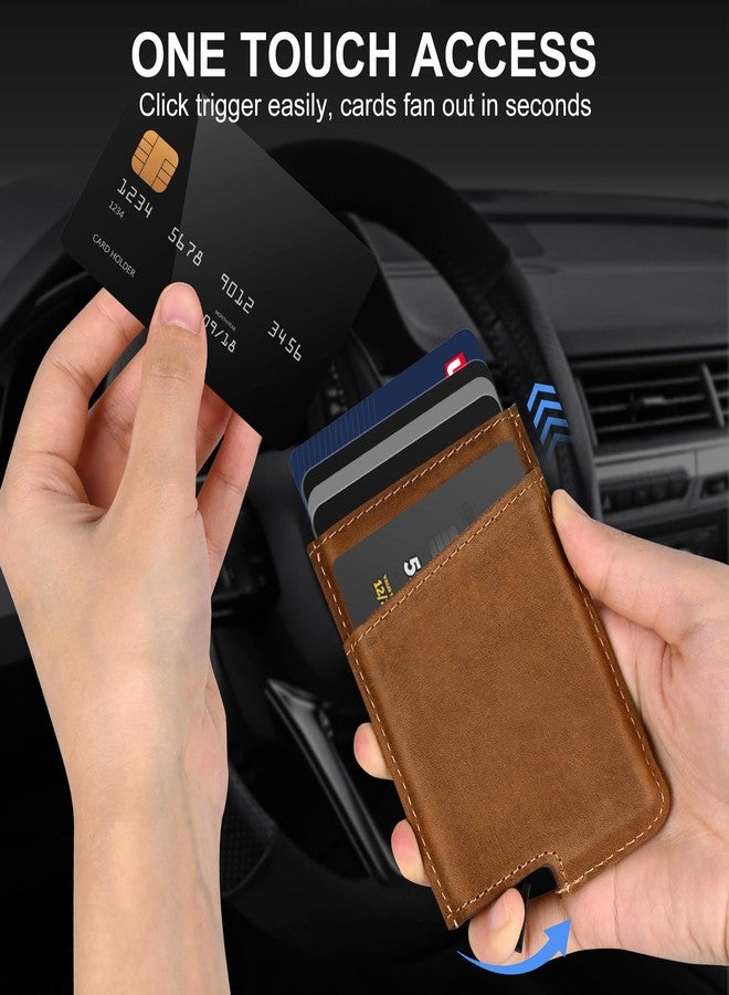 Dinghao RFID Blocking Slim Money Clip Aluminum Wallet Automatic Pop-up Card Case (Texas Brown) - Image 2