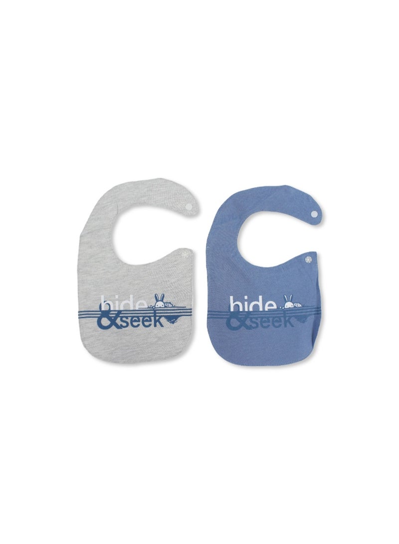 Junior Cotton Bib Baby Blue & Grey with "Hide and Seek" Print – Pack Of 2 - Image 1