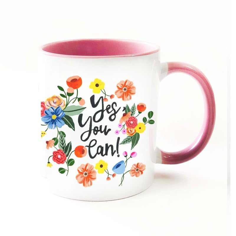 The Spring Palette (TSP) Yes You Can Coffee Mug by The Spring Palette Coffee Mug for Gift Handpainted Designs 330 ml Ceramic Mug 1 Pc  - Image 1