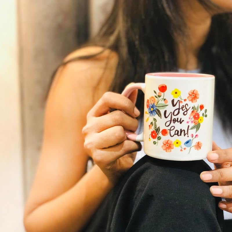 The Spring Palette (TSP) Yes You Can Coffee Mug by The Spring Palette Coffee Mug for Gift Handpainted Designs 330 ml Ceramic Mug 1 Pc  - Image 5