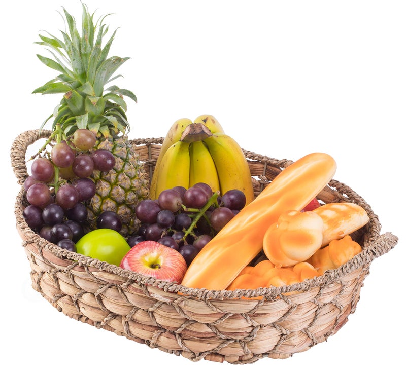 vintiquewise Seagrass Fruit Bread Basket Tray with Handles Medium