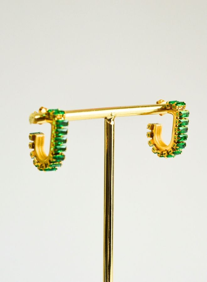 Andaazs Women’s Celestial Grace Huggie Earrings – 18K Gold-Plated Stainless Steel with Green Cubic Zirconia – Everyday Waterproof Hoops - Image 1