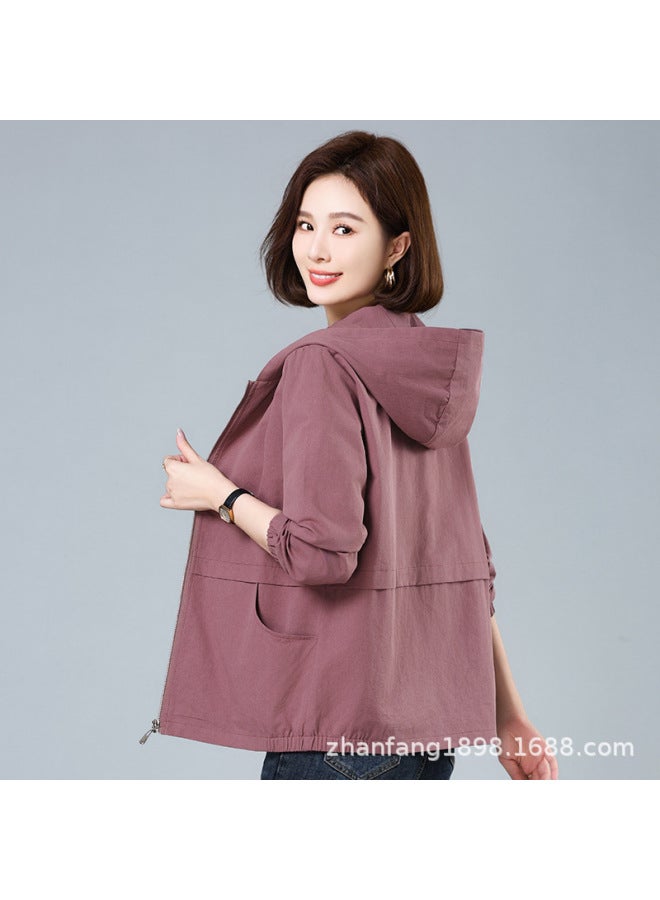 Mom Jacket Jacket Spring And Autumn Short 2024 Middle-aged And Elderly Casual Cotton Hooded Windbreaker Western Style All-matching 