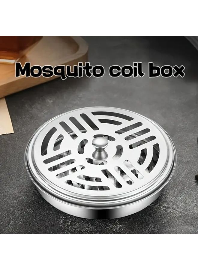 Silvery Fire Resistant Mosquito Coil Ashtray with Cover for Outdoor Use - Image 5