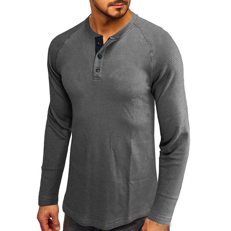 Autumn and Winter New Half Open Collar Men''s T-Shirt Pure Color and Popular Long-Sleeved Loose Export Bottoming Polo - Image 1