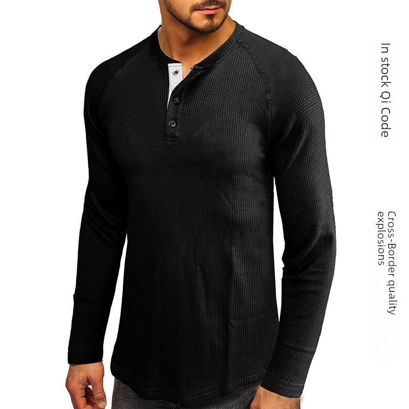Autumn and Winter New Half Open Collar Men''s T-Shirt Pure Color and Popular Long-Sleeved Loose Export Bottoming Polo - Image 5