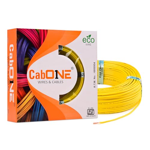 CabONE Lite 1.0 Sq mm Electrical Wire - 90m Blue Single Core CCA Copper Wire | Fire Retardant PVC Insulation for Domestic Wiring Yellow - Image 1