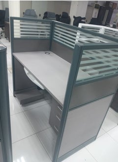 SILA Modern Single Work Station with Keyboard Tray & CPU Holder – Grey, 120cm | Reception Desk with Movable 3-Drawer Unit 