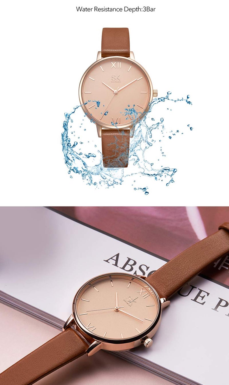 SHENGKE Women Watches Leather Band Luxury Quartz Watches Ladies Wristwatch Relogio Feminino - Image 4