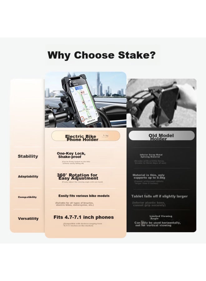 Stiger Electric Bike Phone Holder, Motorcycle Navigation Mount, Bicycle Phone Bracket, Food Delivery Rider, Electric Scooter, Courier, Cycling Equipment - Image 1