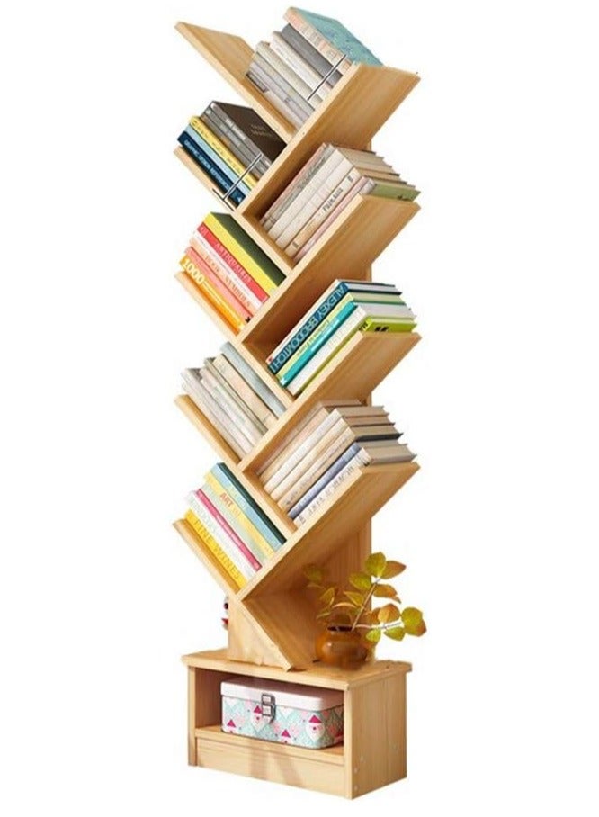 DubaiGallery 8-Shelf Bookshelf,Tree Bookcase with Storage Box,Wood Bookshelves Storage Rack,MDF Tree Book Shelf Display Organizer for Books,Magazines,CDs and Photo Album Holds - Image 1
