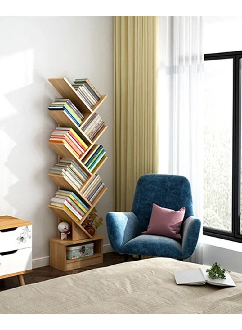 DubaiGallery 8-Shelf Bookshelf,Tree Bookcase with Storage Box,Wood Bookshelves Storage Rack,MDF Tree Book Shelf Display Organizer for Books,Magazines,CDs and Photo Album Holds - Image 3
