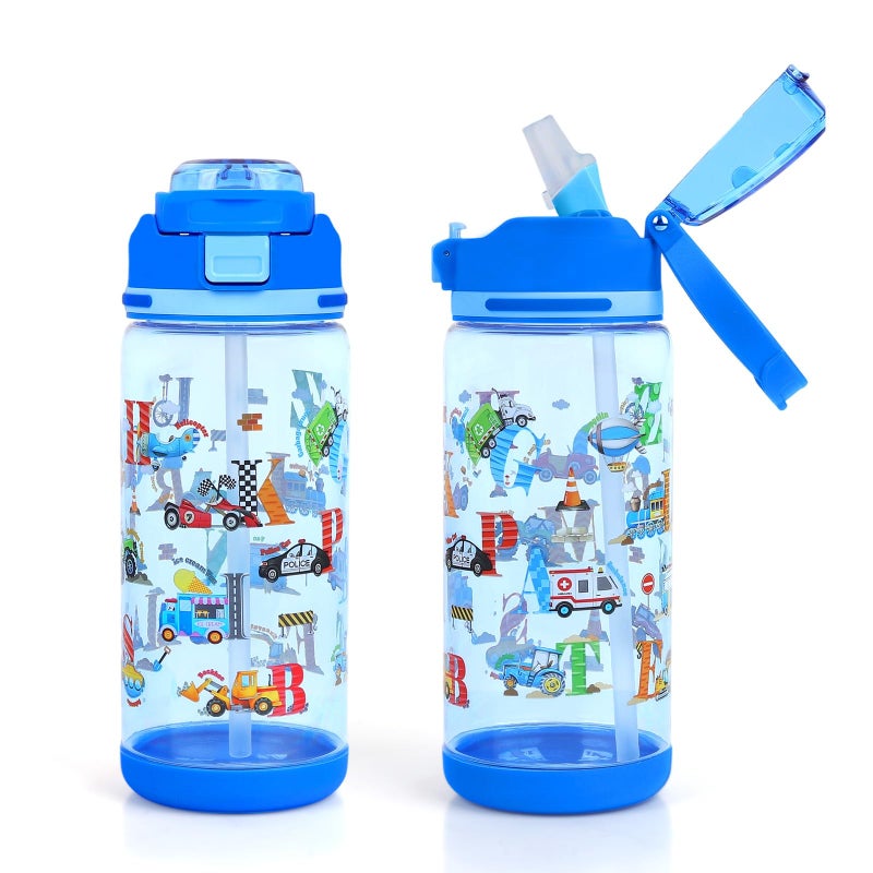 decalsweet Kids Water Bottle 20oz Durable Leak-Proof Plastic Water Cup for Kids Toddlers,With Straw Handle and Pop-Up Spout Cover,Safe for School Sports Daycare Travel & Camp - Image 1