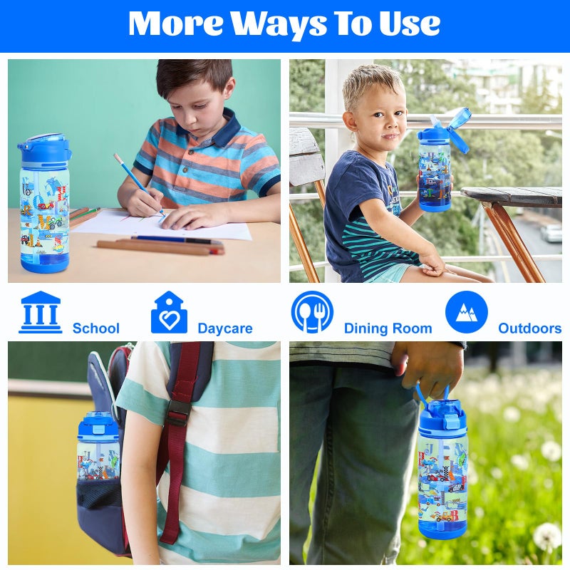 decalsweet Kids Water Bottle 20oz Durable Leak-Proof Plastic Water Cup for Kids Toddlers,With Straw Handle and Pop-Up Spout Cover,Safe for School Sports Daycare Travel & Camp - Image 2
