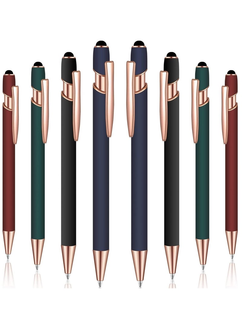 Y&D Ballpoint Pen with Stylus Tip, 8 Pieces Black Ink Metal for Touch Screens Office School Stationery Supplies Tablets and More (Red, Green, Navy, Black)  - Image 1