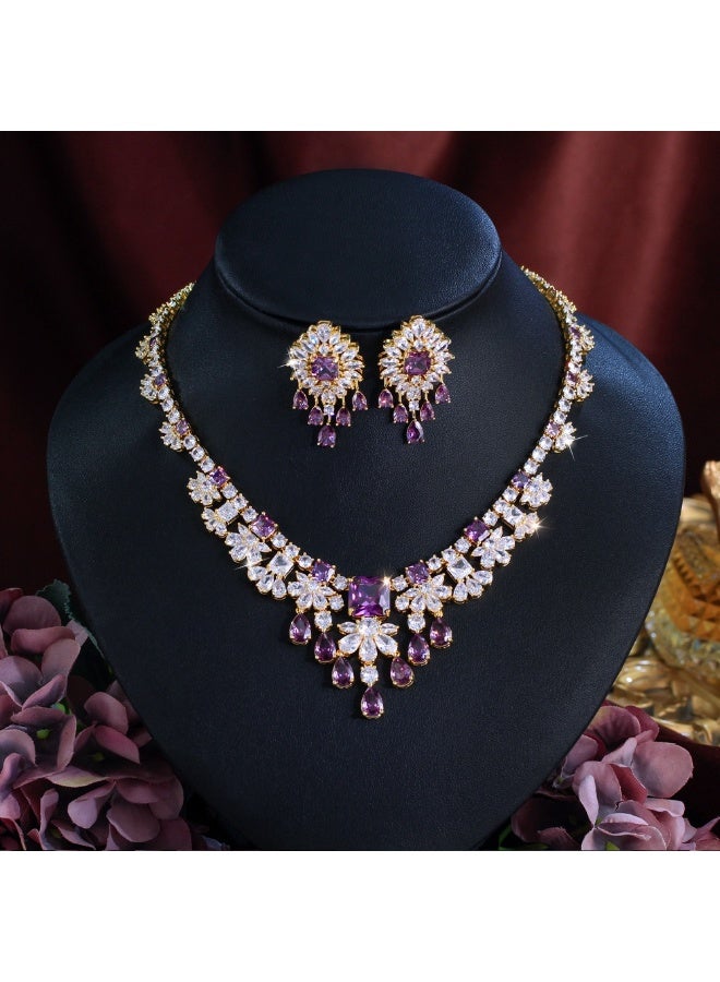 Luxury Zirconia Bridal Jewelry Set for Women – Elegant Crystal Necklace & Earrings, Wedding Evening Dress Accessories Set  - Image 1