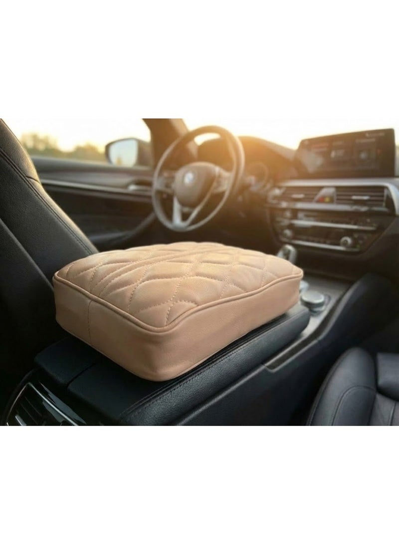Genie Center Console Armrest Cushion made of Memory Foam for Most Car Models - Beige - Image 1