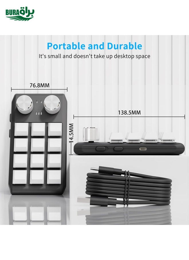 Bluetooth Wireless 12KV2 MOLD Mini Mechanical 12 Keys 2 Knob Custom Programming Keyboard(White)